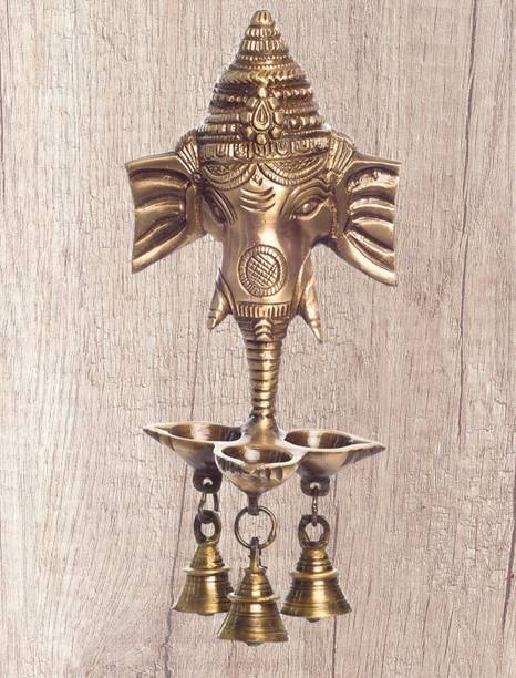 Chandra Art Collection Ganesh Wall Hanging Deepak With Bell Decorative Showpiece  -  21 cm