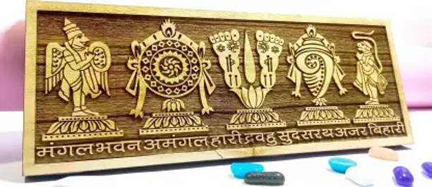 Idolsplace Tirupati Door Hanging Shankh Chakra Namah Latkan Vishnu Shank Chakra Wooden Decorative Showpiece  -  7 cm