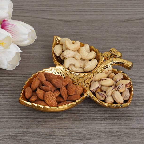 JaipurCrafts Premium Metal Leaf Shape Dry Fruit Serving Tray, Dry Fruit Container Decorative Showpiece  -  16.51 cm