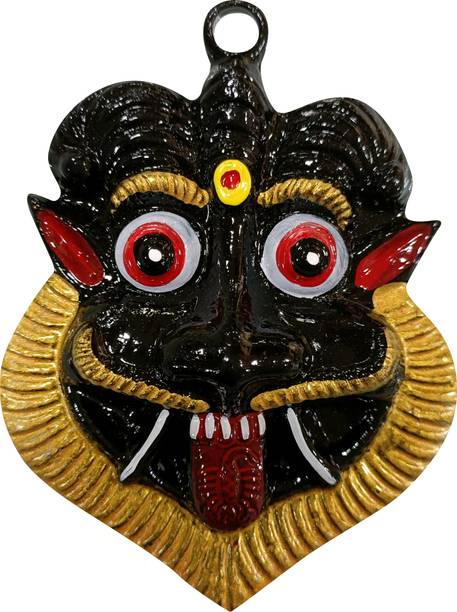 Dev Samagri Metal Mahakal Face / Mask Nazar Battu- Wall Hanging for Evil Eye Protection Decorative Showpiece  -  12 cm