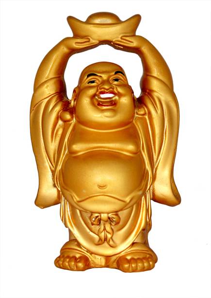 RARE ARISE Vastu / Feng Shui / Laughing Buddha With Money Ingot For Wealth & Good Luck Decorative Showpiece  -  9 cm