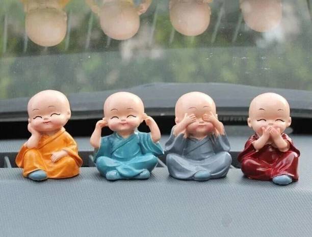 UNYSHOPPE Baby Monk Buddha Set Of 4 Statue for Home Office Car Dashboard Decor Miniature Decorative Showpiece  -  6 cm