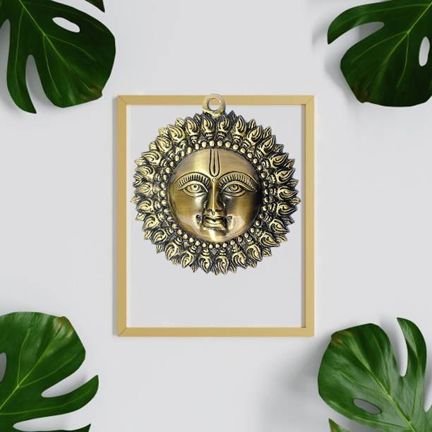 H&T PRODUCTS Surya Face Murti Idol Statue Sculpture Wall Hanging Decorative Showpiece (Antique Brass, Pack of 1) Decorative Showpiece  -  23 cm