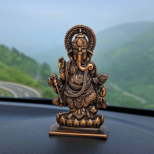 Benares Souvenirs Full Size Ganpati Idol for Car Dashboard, Home Temple & Office Puja Decoration Decorative Showpiece  -  10 cm
