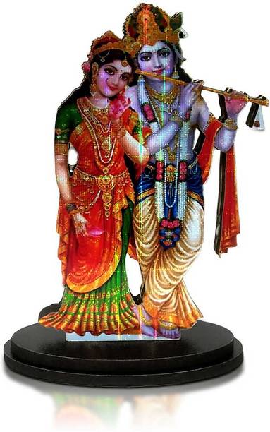 Adhvik Mdf Cutout Standing Lord Radha Krishna with Flute/basuri Wooden Sticker Statue Decorative Showpiece  -  10 cm