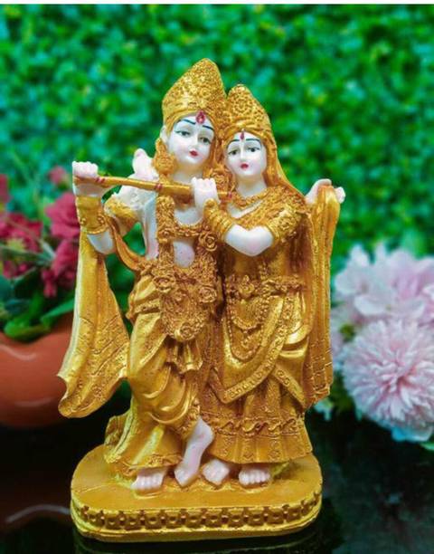 HUBZONES Antique Finish Lord Radha Krishna Love Couple Statue Hindu God Makhan chor Decorative Showpiece  -  21 cm