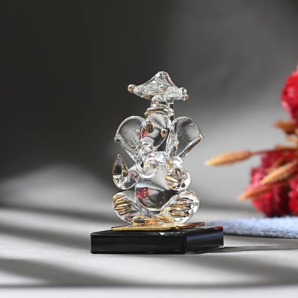 AFAST Crystal Glass Ganesha Idol With White Accents Decorative Showpiece -A24 Decorative Showpiece  -  6 cm