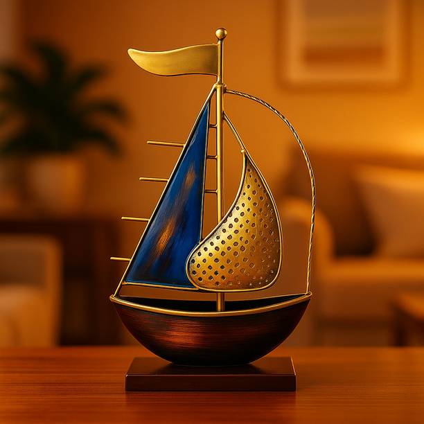 Handicrafy Metal Sailboat Showpiece | Nautical Home Decor Boat Decorative Showpiece  -  24 cm