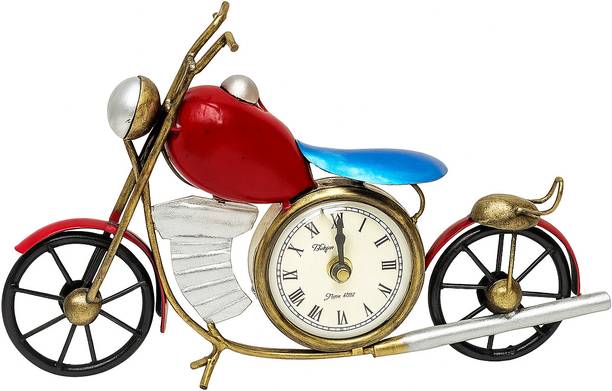 Desi Craft Decor Handcrafted Metal Bike Clock | Vintage Motorcycle Decor Decorative Showpiece  -  17 cm