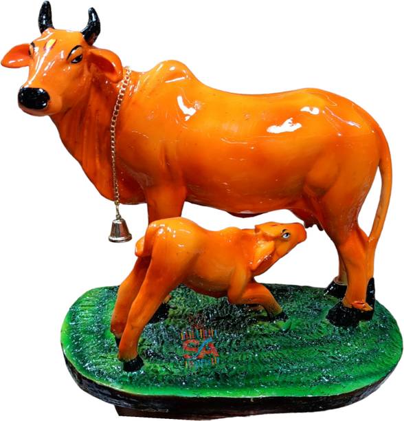 S A Gifts Sai Amrut Handicraft Marble dust/Poly-Resin Cow & Calf Big Idol for Gift Decorative Showpiece  -  21 cm