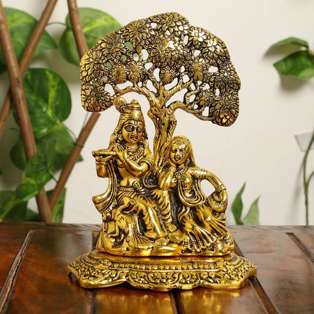 SMILES GIFT Golden Radha Krishna Tree Idol | For Love Couple Sculpture Temple, Home Decorative Showpiece  -  18 cm