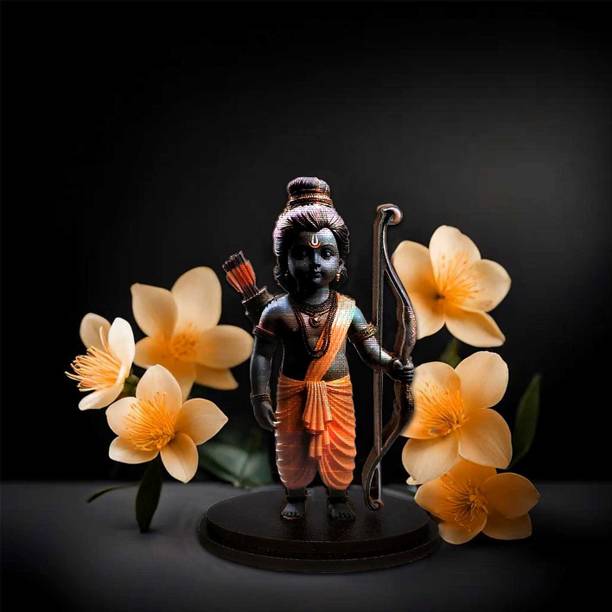 Adhvik Ram Lalla 3d Idol Ayodhya Mdf Wooden Murti Statue God Stand Forcar Dashboard Decorative Showpiece  -  10 cm