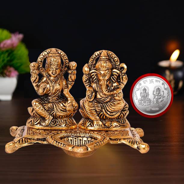 NOKTUS Laxmi Ganesh Diya God Idol, God Murti Figurine Religious Pooja Gift items Decorative Showpiece  -  10 cm