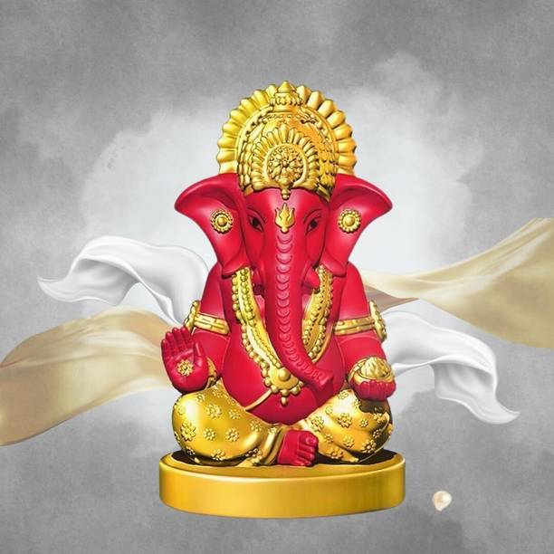 BLADESMITH Ganesh Ji Idol statue murti Car, Office and Home Decor - Red Decorative Showpiece  -  10.2 cm
