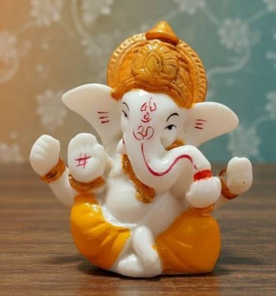 EKiN Polyresin Ganesh Idol For Home Decor, Vinayaka Figurine, God Of Success Decorative Showpiece  -  8 cm