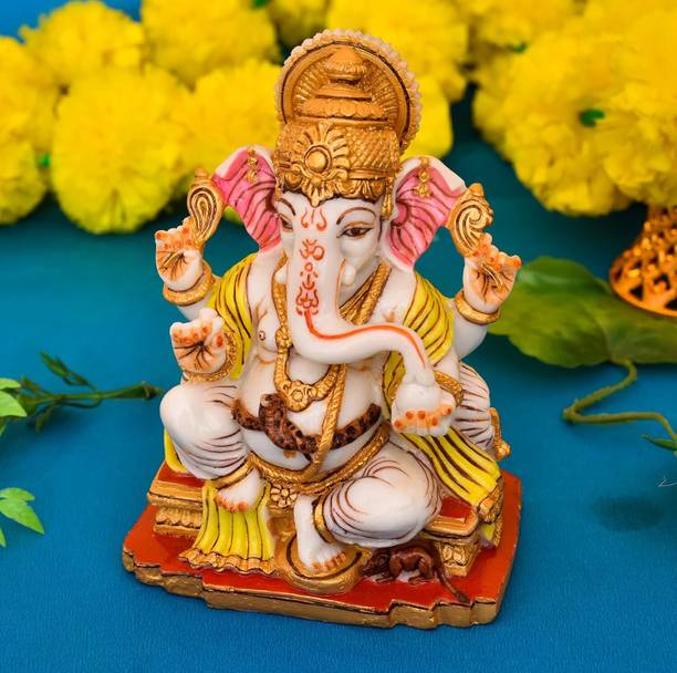 CraftnLove marble ganesha statue for home temple puja room décor, big ganesha statue Decorative Showpiece  -  17 cm