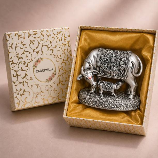 CaratWala 999 Silver Kamdhenu Cow Idol | 2.5 inch Vastu Home Decor for Pooja Room Decorative Showpiece  -  7 cm