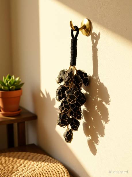 Maureen Black Tourmaline Rough Chunks Vaastu Door Hanging for Protection from Negative Energy & Evil Eyes Decorative Showpiece  -  20 cm