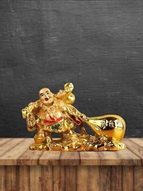 Divine Creations Feng Shui Laughing Buddha with Money Potli for Health & Good Luck to your Home Decorative Showpiece  -  7.62 cm