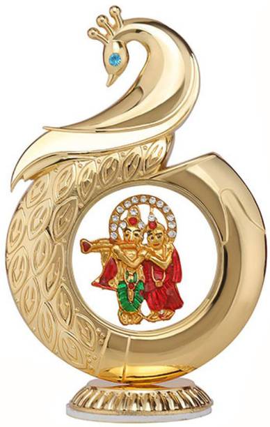 INTERNATIONAL GIFT Gold Plated Radha Krishna Idol In Peacock Shape | For Table, Car Dashboard Decorative Showpiece  -  12 cm