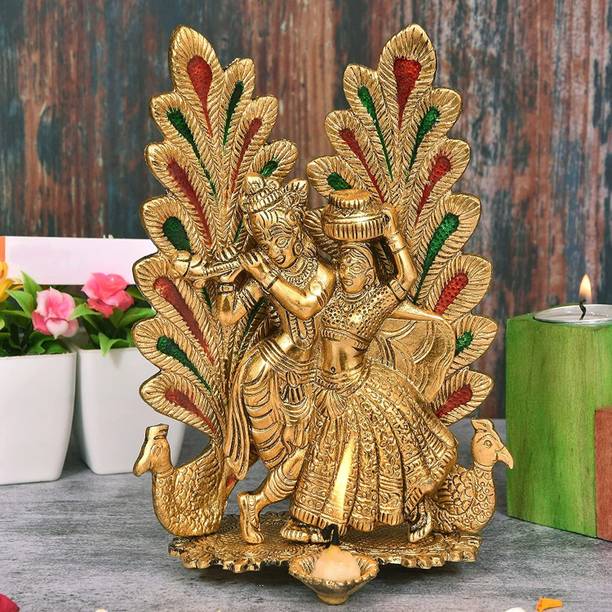 Koolwal craft Radha Krishna Idol Statue with Diya Peacock Design Decorative Showpiece Decorative Showpiece  -  20 cm