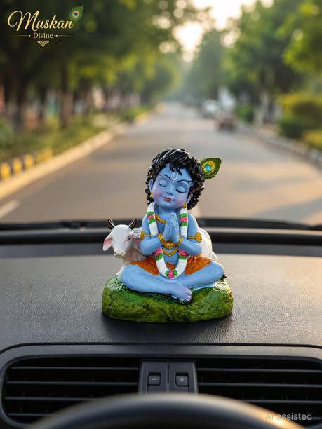 Muskan Divine Baal Krishna With Cow For Car Dashboard and Home Decor or Gifting Decorative Showpiece - 8 cm