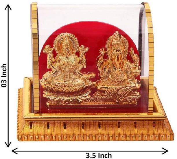 Awesome Craft Gold Plated Lord Ganesh & Ma Lakshmi Acrylic Idols Decorative Showpiece  -  8 cm