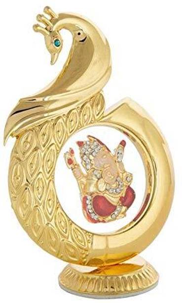 FYDs Gold Plated Pagdi Ganesh Idol In Peacock Shape | For Table, Car Dashboard Decorative Showpiece  -  13 cm