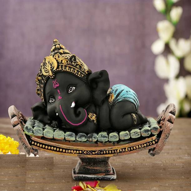 DEQUERA Ganesha Sleeping On Naav Kashti Handicraft Cute Figurines of Ganesh Decorative Showpiece  -  5.9 cm