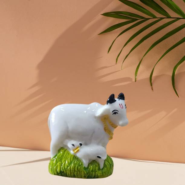Great Art kamdhenu Cow statue Decorative Polyresin Showpiece Cow and Calf Small Decorative Showpiece  -  6 cm