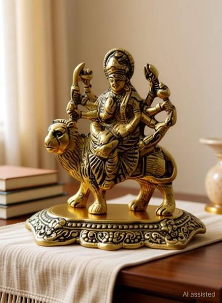 Cyan spritual maa Durga Murti In Metal Antique Gold Finish Decorative Showpiece - 12.7 cm (Metal, Gold) Decorative Showpiece  -  12.7 cm