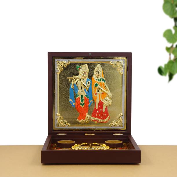 STARLIGHT Radha Krishna Charan Paduka Pocket Temple – Portable Spiritual Box Decorative Showpiece  -  20.32 cm
