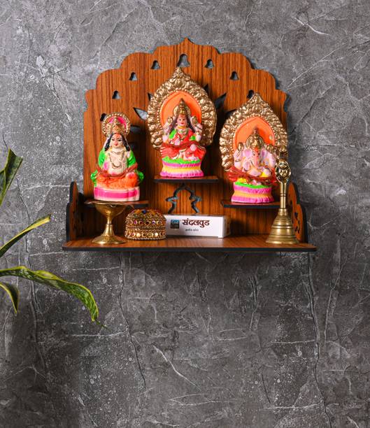 Gojeeva Premium Om Carved Pattern Devghar, Set-Top Box Stand Wooden Mandir Temple Decorative Showpiece  -  25.4 cm
