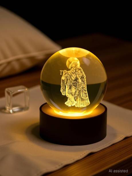 DIKSHA PRODUCTS Radha Krishna 3D Crystal Ball Night Light Lamp DIWALI for home,office, gifts Decorative Showpiece  -  6 cm