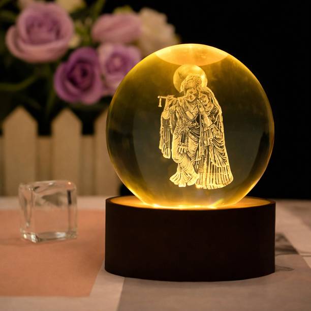 RADHE RADHE Radha Krishna 3D Crystal Ball Night Light FOR HOME,OFFICE,GIFTS,DIWALI Decorative Showpiece  -  7 cm