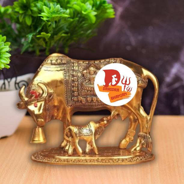DARIDRA BHANJAN Kamdhenu Cow and Calf, Cow Showpiece, Cow Idol for Pooja, Cow & Calf Statue Decorative Showpiece  -  10 cm