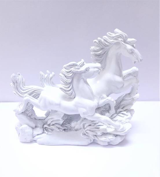 Inara Creation Two Running Victory Horses - White (Feng Shui & Vastu) Decorative Showpiece  -  16.5 cm