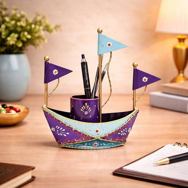 BOSCO Handicraft Blue Boat Pen Stand Decorative Showpiece  -  21 cm
