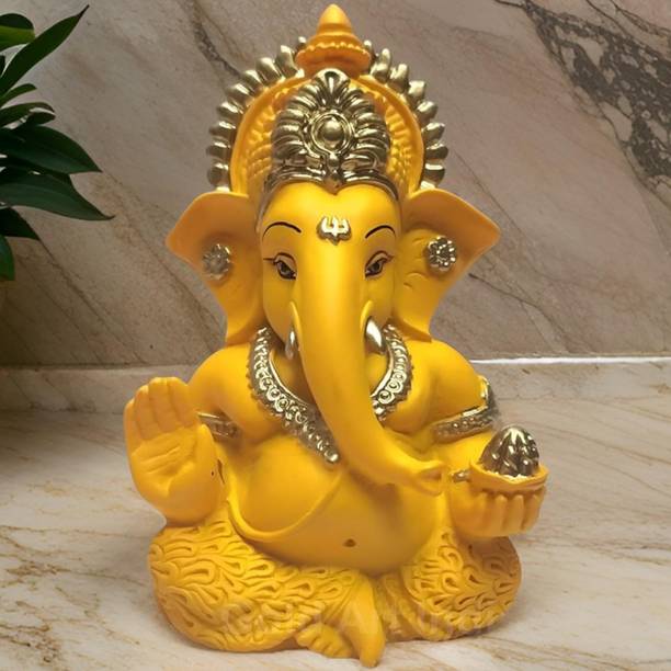 ZURU BUNCH Haldi Terracotta Finish Ganesha Statue Dashboard Decorative Idol Home Office Decorative Showpiece  -  10 cm