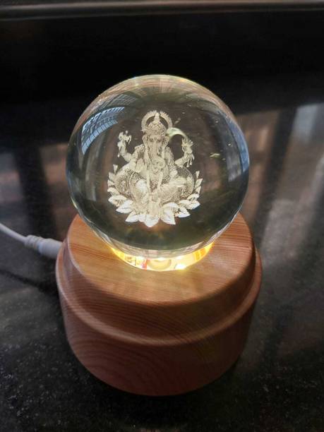 Lilone Ganesh Ji Eternal Light Sphere Rotating Crystal Blessings Decorative Showpiece  -  10.5 cm