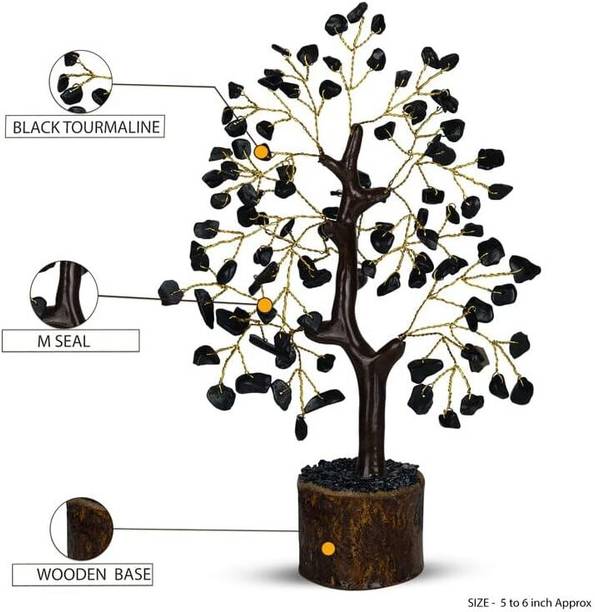 VIBESLE Black Tourmaline, Crystal Tree, Good Luck Gifts, Black Tourmaline Stone Decorative Showpiece  -  22 cm