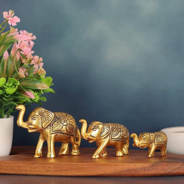 Chhariya Crafts Set of 3 gold Elephant Idol & Showpiece For Home Decor And Gift Decorative Showpiece  -  6 cm
