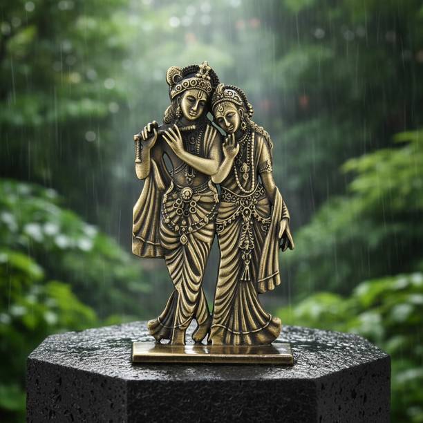 ringzinnie Radha Krishna Both Side Metal Showpiece for Car Dashboard & Spiritual Home Decor डेकोरेटिव शोपीस  -  10 cm