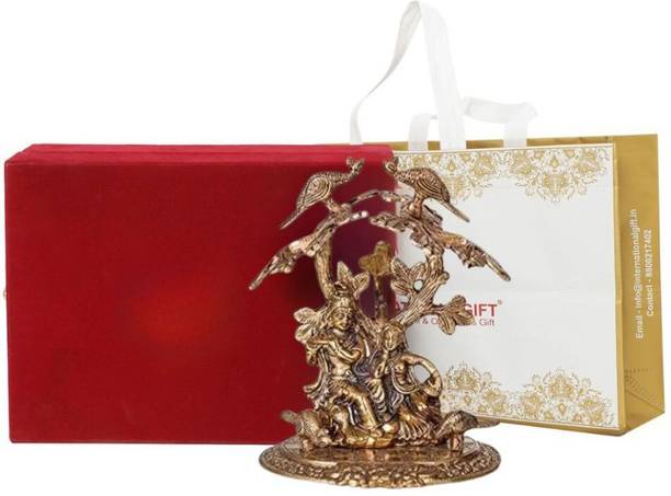 INTERNATIONAL GIFT Copper Radha Krishna Tree Idol With 6 Pics Diya Set With Royal Luxury Velvet Box Packing And Beautiful Carry Bag Showpiece for Home Décor And festival Gift Decorative Showpiece  -  24.2 cm