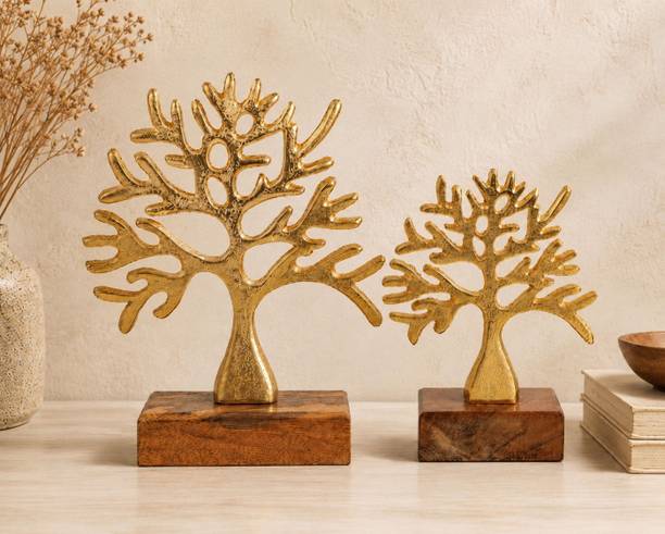 Dekorette Premium Metal Tree of Life Showpiece with Solid Wood Base PO2 Decorative Showpiece  -  32 cm