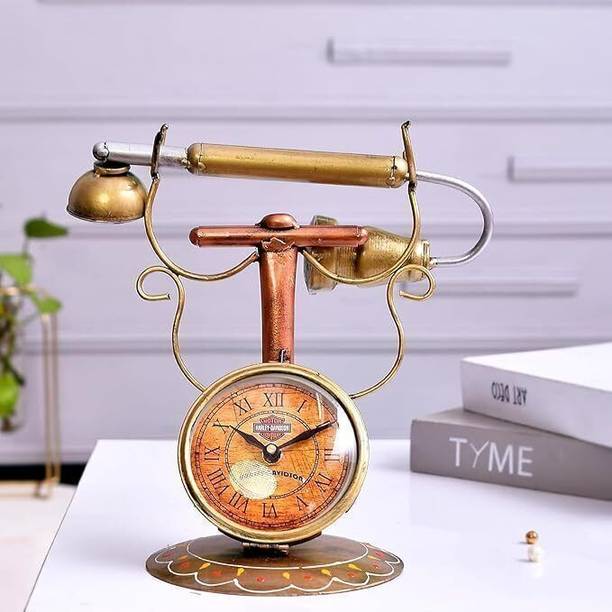 exportiq international Vintage-Inspired Telephone with Clock | Handcrafted Metal Table Decor Decorative Showpiece  -  12 cm