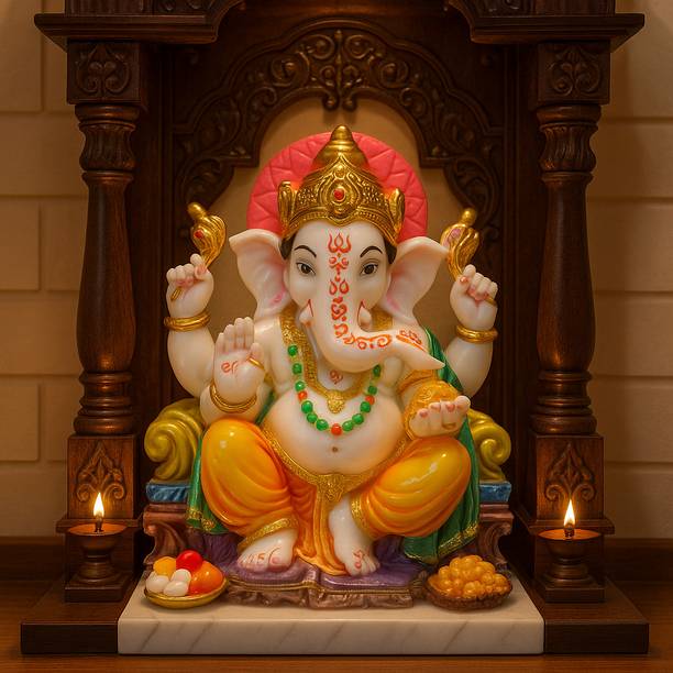 VYOMONLINESTORE Marble Dust Ganesha Idol for Ganesh Chaturthi,Diwali Pooja Showpiece-28cm Marble Decorative Showpiece  -  28 cm