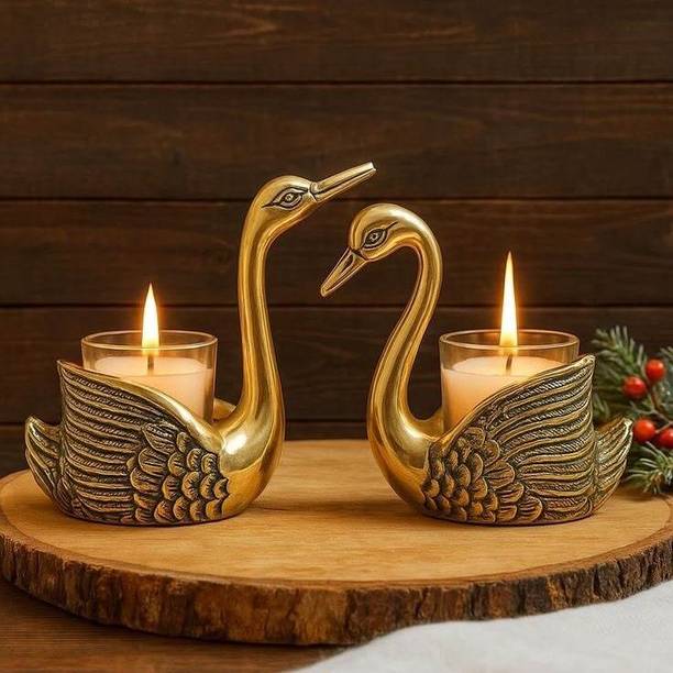 Floryn decor Swan Candle Holder with Votive Glass Candles Decorative Home Decor Set of 2 Decorative Showpiece  -  12 cm