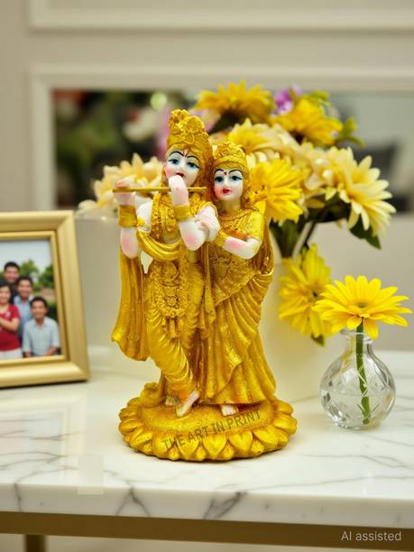THEARTINPRINT Radha Krishna ji Jugal Jodi Murti Poly Resin,Marble Crush for Home Decorative Showpiece - 19 cm