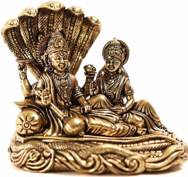 Akebi The Spiritual Living Pure Brass Vishnu Laxmi Idol 3 Inch Decorative Showpiece  -  15 cm